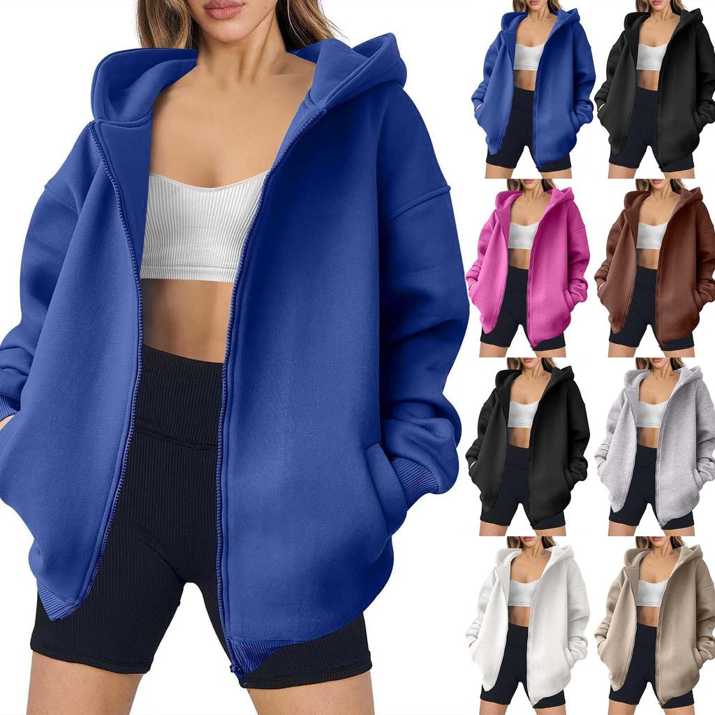 Женские толстовки с капюшоном на молнии, свободные толстовки с длинным рукавом, флисовые куртки, пальто, тренировочные наряды, осенние тренды