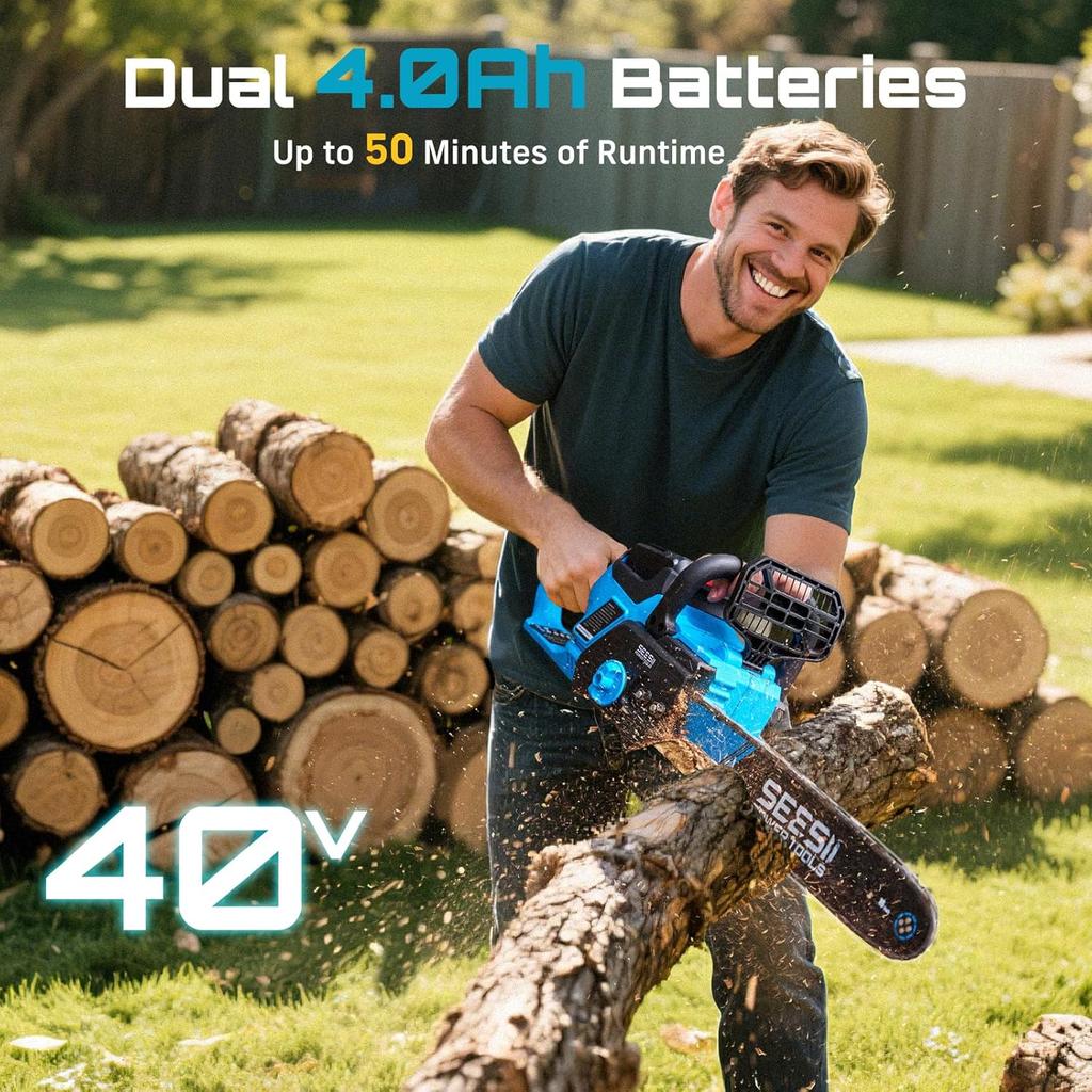 Seesii 40V 16'' Аккумуляторная цепная пила Бесщеточная электрическая цепная пила Деревообрабатывающие инструменты Ручной садовый кусторез Для аккумулятора Makita Pin