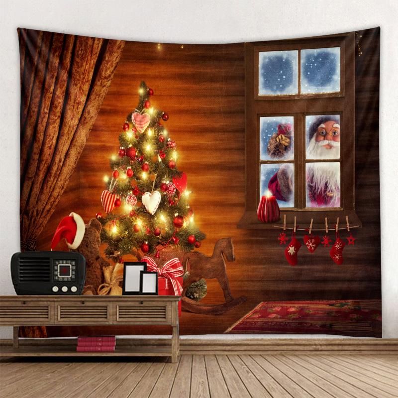 Fireplace Christmas Tree Print Tapestry Christmas Room Wall Decoration Backdrop Fabric Home Decor Tapestry Tapeçaria De Natal