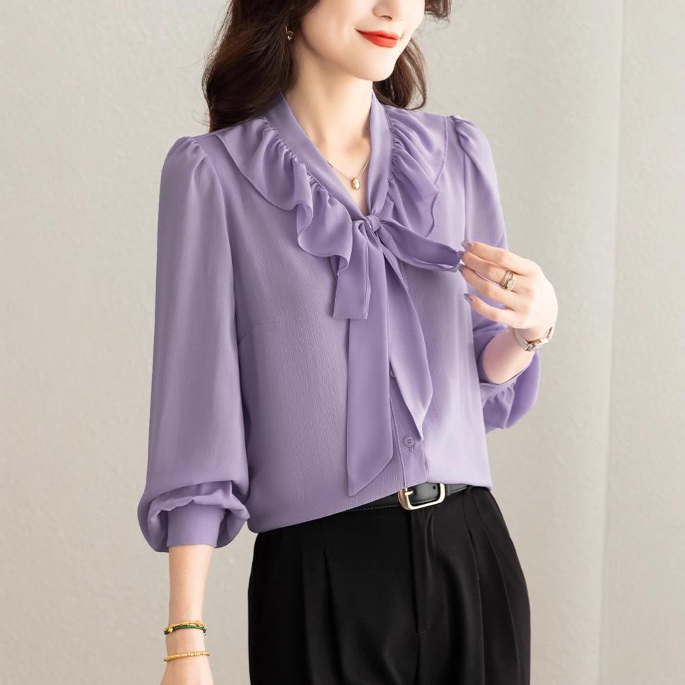 Французская мода, шифоновая рубашка с длинными рукавами и оборками, женская весенняя новая рубашка Streamer, элегантный топ в иностранном стиле