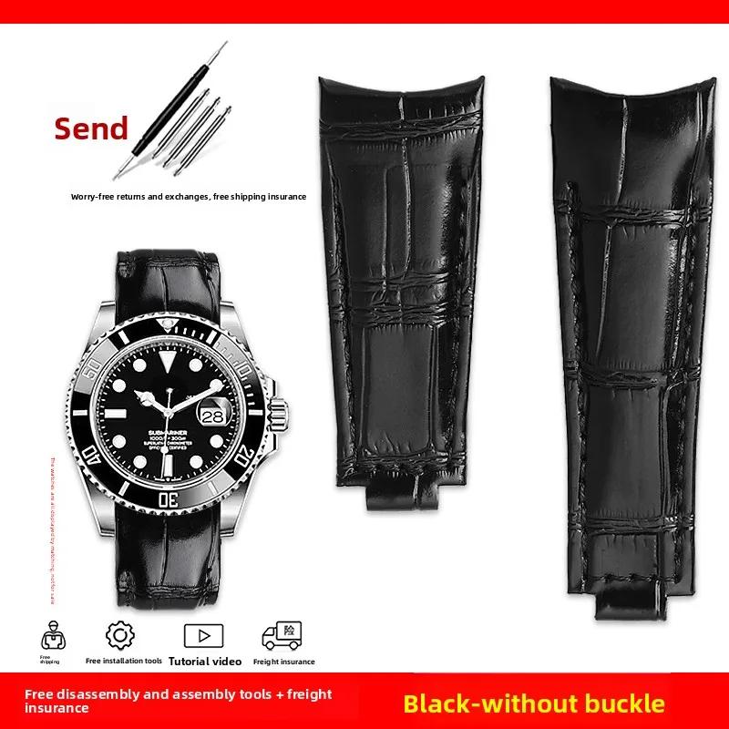 Изогнутый ремешок для часов 20 мм Original Style Для Rolex Water Ghost Натуральная кожаный ремешок GMT Submariner Daytona мужской браслет