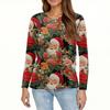 Женская мода повседневный топ с разрезом по низу и рождественским принтом с круглым вырезом и длинными рукавами