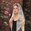 Laven Lace Embroidery Triangle Scarf Hijab Muslim Church Prayer Wedding Mantilla Shawl with Tassels Women White Veil Bandana