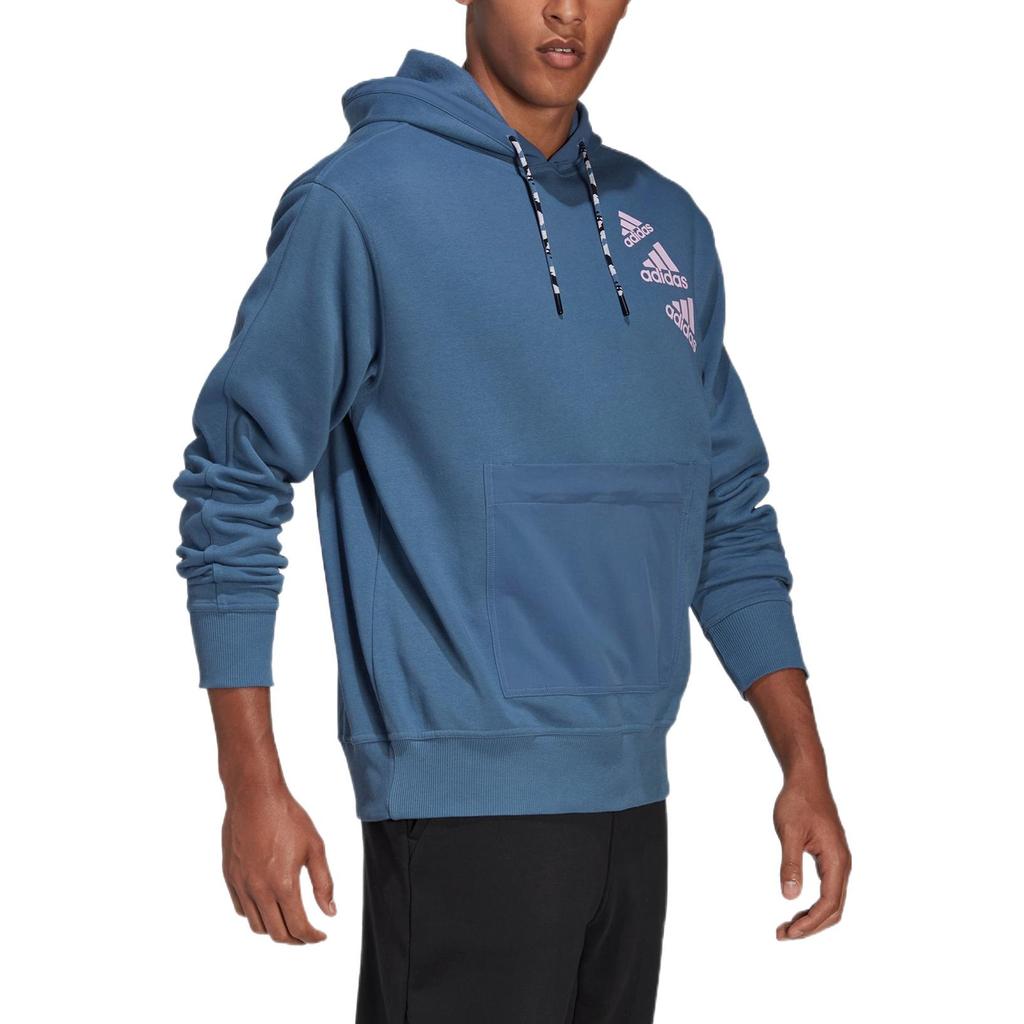 Adidas Solid Print Hoodie With Drawstring And Long Sleeves Unisex Hoodie Blue HL9382