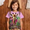 2025 Giraffe Print Baby Girl T-Shirt Summer Casual Short Sleeve Girls' T-Shirt Cool 3d Printed Fun Children's Clothing Top Tee