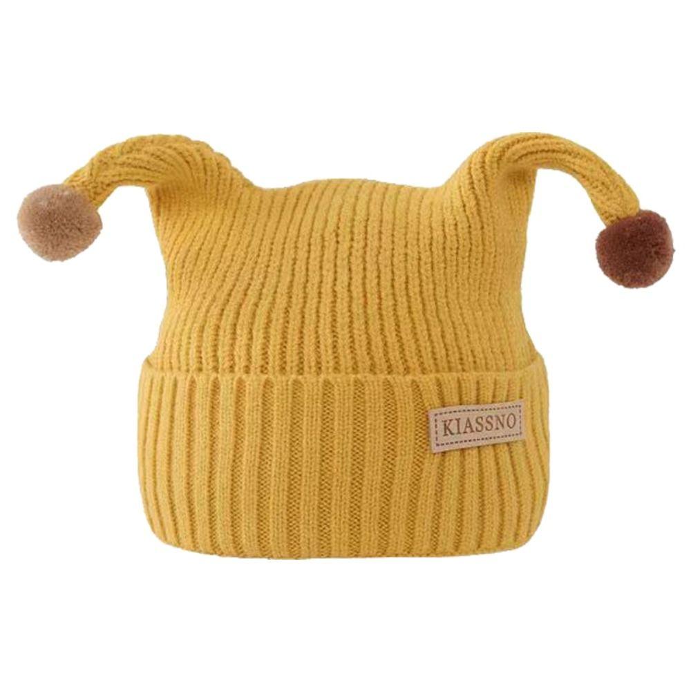 Solid Color Baby Knitted Hat Plush Ball Kids Winter Cap Cute Elf Pompom Hat Ear Protection