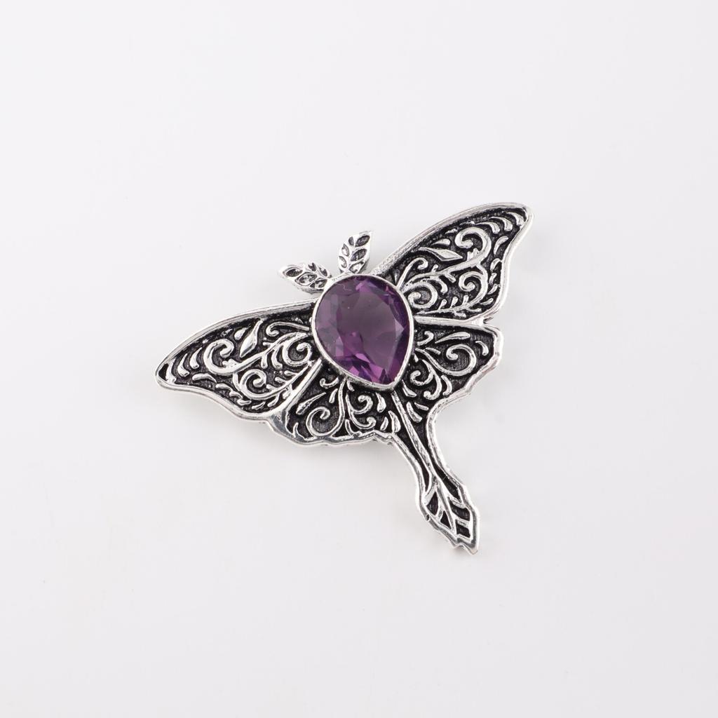 Аметист Драгоценный камень 925 Стерлинговое серебро Ювелирные изделия Подвеска-бабочка 1,2" Для женщин CP-31-3