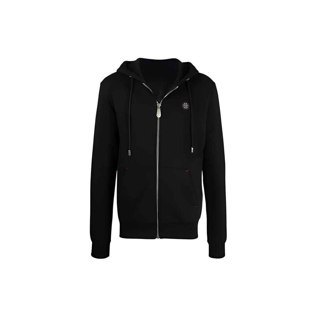 PHILIPP PLEIN Sweatshirts Men's Black Hooded Moderate Cardigan MJB2156PJO002N02