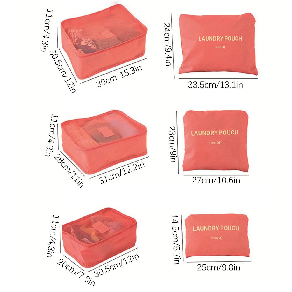 6pcs/Set Travel Luggage Packing Cubes Suitcase Clothes Storage Bag Organiser Foldable Clothing Organizer Shoes Underwear Pouch
