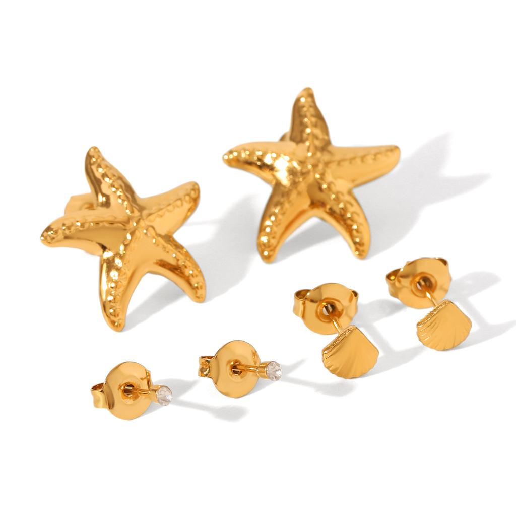 Star-shaped jewelry set zircon stud earrings Ins vacation style starfish earrings 18k gold titanium steel accessories