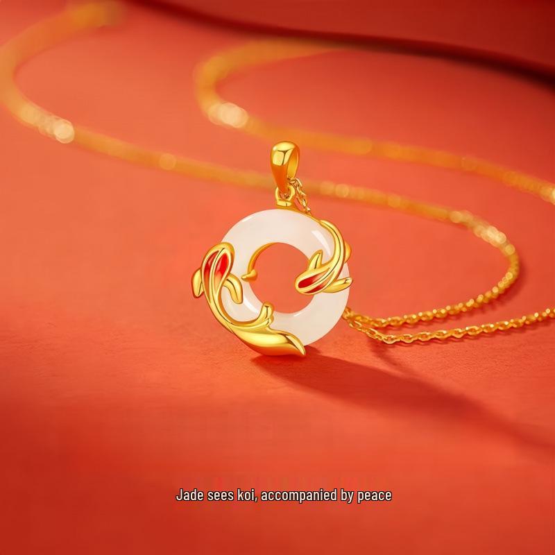 Новое Lucky Koi нефритовое подвесное ожерелье для женщин — Элегантная ключичная цепочка в китайском стиле, подарок
