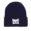 Cute White Cat Winter Knit Hat Beanie, Animal Man Cap Soft Winter Unisex Pompom Beanies Knitted Cap Beanie