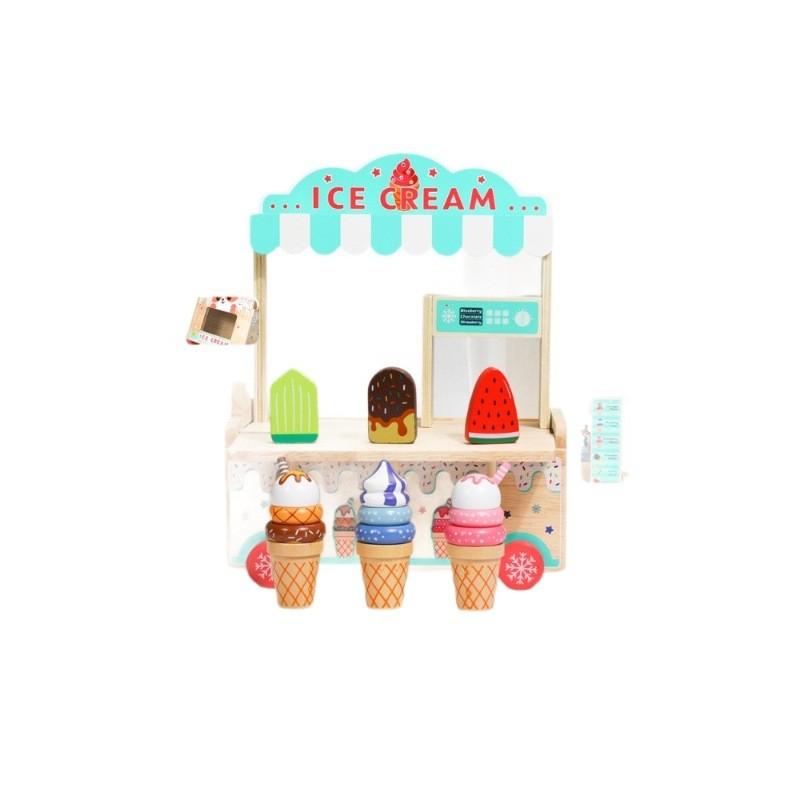 Ice Simulation Wooden Cream Cart Children Role Playing Toy Set For Imagine Play