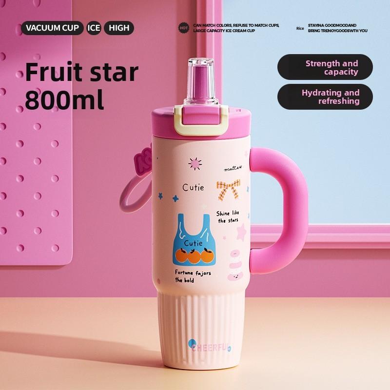 Cute Cat Pattern Stainless Steel Thermos Flask For Girls With Large Capacity And Leakproof Lid