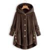 Women Plus Size Button Plush Tops Hooded Loose Cardigan Wool Coat Winter Jacket