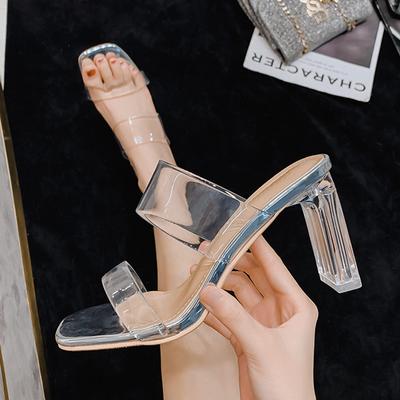 Модные прозрачные босоножки на высоком каблуке женские прозрачные шлепанцы с ремешком сексуальные женские разноцветная подошва прозрачные шлепанцы 2025 pantuflas mujer