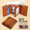 Men's Genuine Leather Wallet Folded ID Windows RFID Blocking Vintage Multi Function ID Credit Card Hold Money Bags
