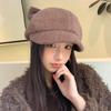 Korean Cute Cat Ear Plush Beret Autumn and Winter Casual Face Showing Small Warm Hat Fashionable Versatile Painter Hat New