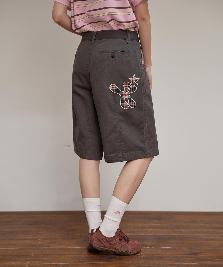 WAIKEI Check Applique Half Pants Charcoal