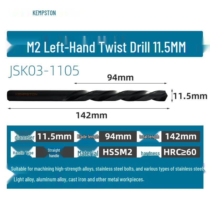 Capson M2 High-Speed Steel Left-Hand Twist Drill Bit for Stainless Steel, Straight Shank, 1-16mm