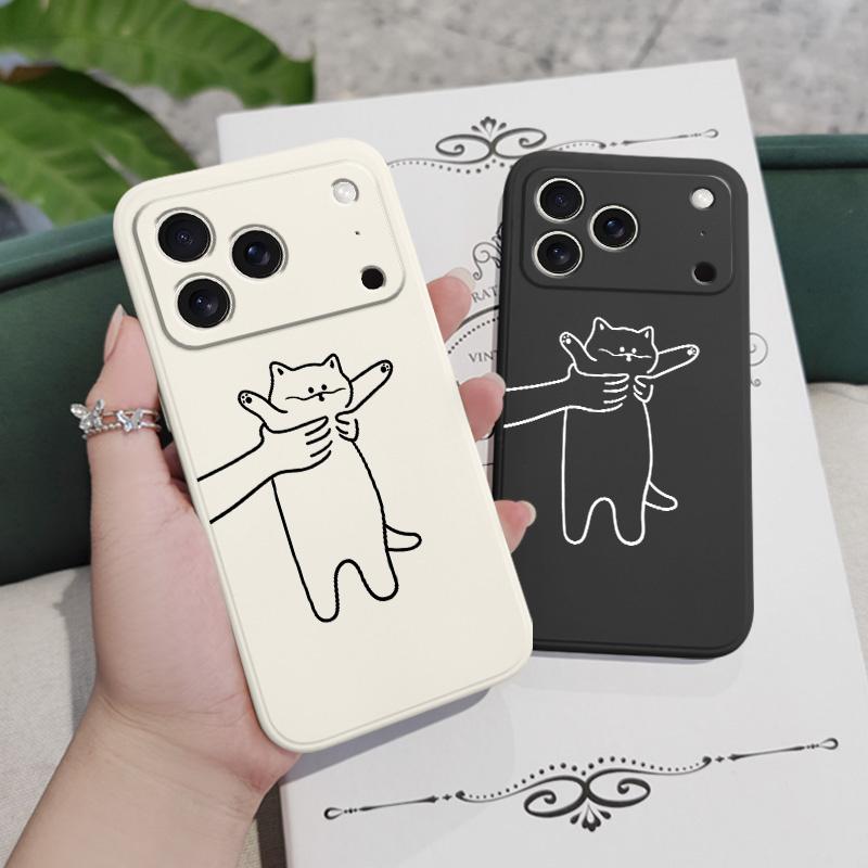Игрушка-антистресс Кот Чехол для телефона для iPhone 17 Air 16 16e 15 14 13 Pro Max Plus Mini Жидкий Силикон Мягкий Чехол