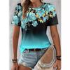 Summer New Flower 3D Printed Casual Round Neck Loose Women's Short Sleeved Top T-shirt