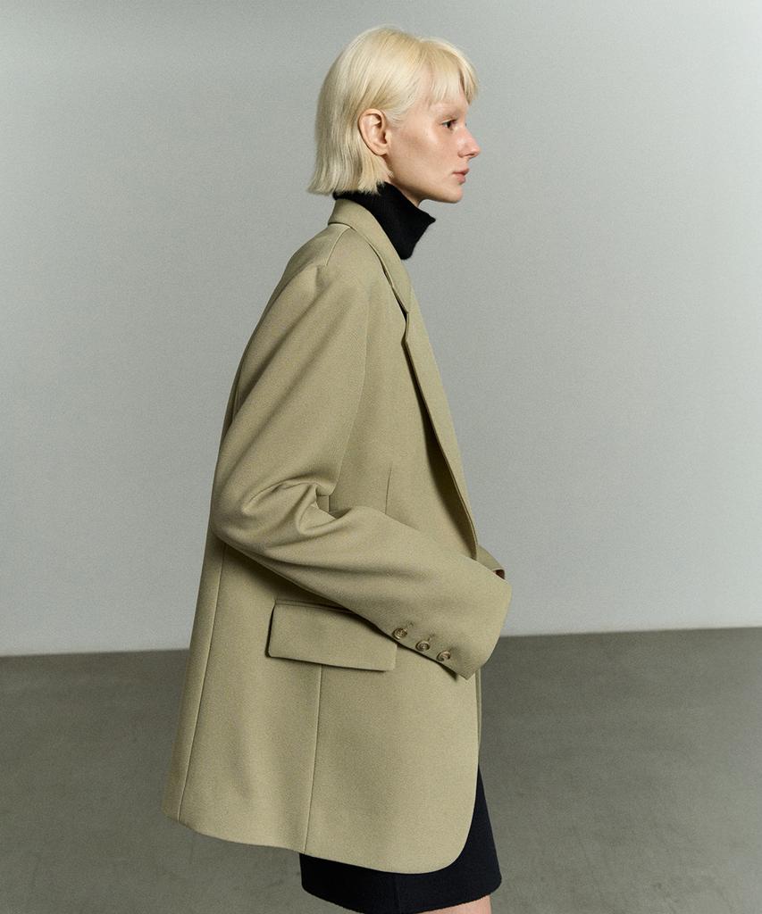 Re Rhee Single-Breasted Oversized Jacket Olive