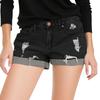 Solid Color Trimmed Shorts With Ripped Pockets Jeans For Women