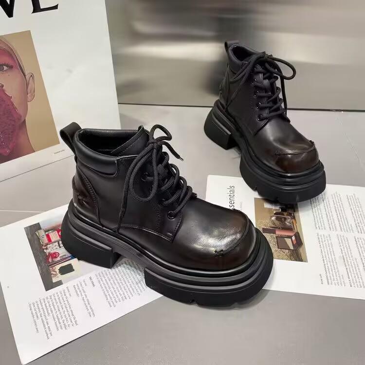 Ботильоны на плоской подошве на платформе, женские повседневные туфли на высоком каблуке, зимние модные кроссовки 2025 года, трендовые готические ботинки для ходьбы на шнуровке, женские ботинки