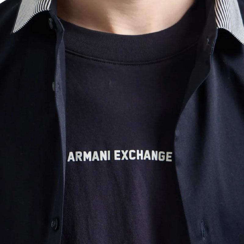 Armani Exchange Хлопковая приталенная футболка с коротким рукавом и круглым вырезом однотонная Мужские топы Темно-синий XM000588-AF12308-UB101