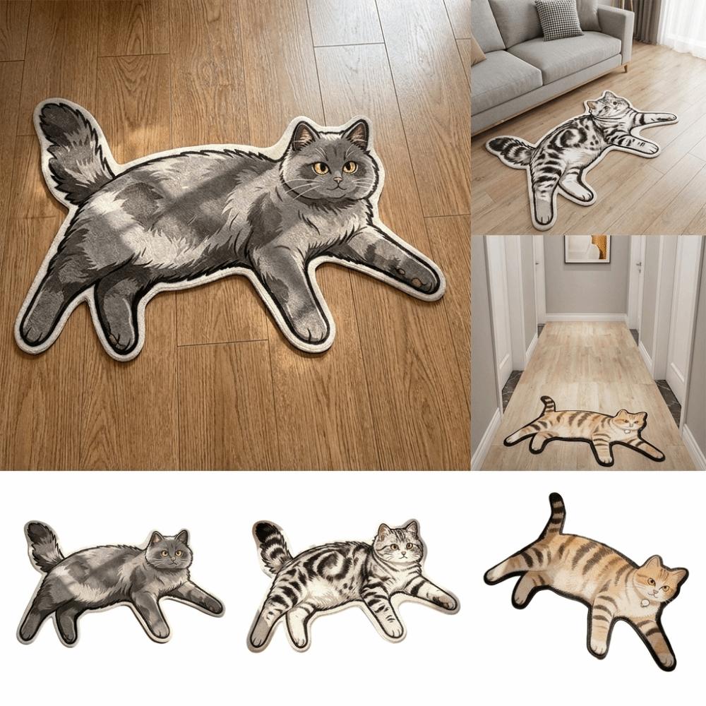 Non Slip Cat Floor Mat Absorbent Bedside Carpet Room Accessory Cat Shaped Rug Bathroom