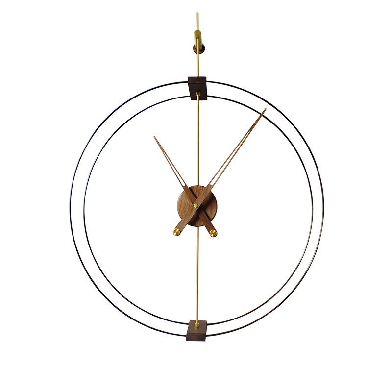 Nordic Modern Minimalist Spanish Nomon Wall Clock, Black Walnut with Large Copper Pointer for Hotel and Living Room Decor.
