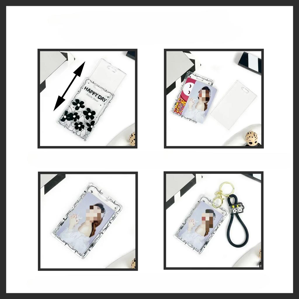 Чехол для карт с черным цветком, прозрачный держатель для студенческой карты, чехол для карты контроля доступа, чехол для карты на пружине, держатель для удостоверения личности