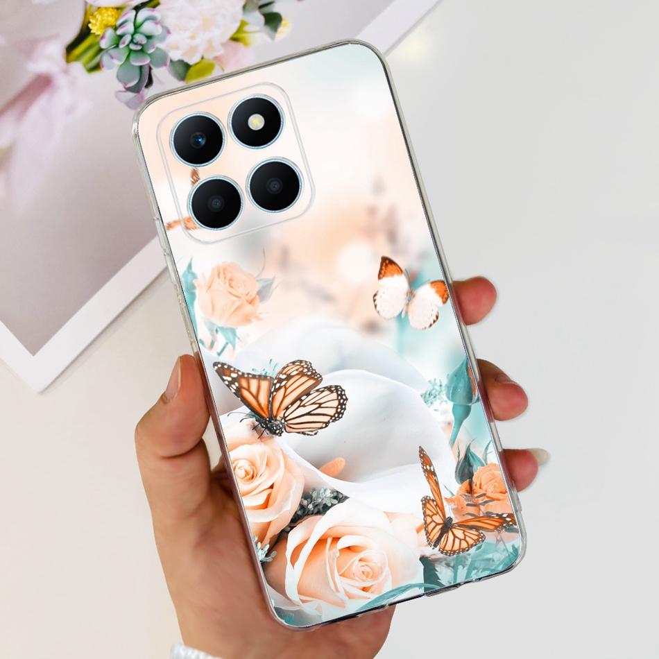 For Honor X6a Phone Case HonorX6a X 6A 4G WDY-LX1 Cute Butterfly Flower Painted Soft Silicone TPU Back Cover Bumper
