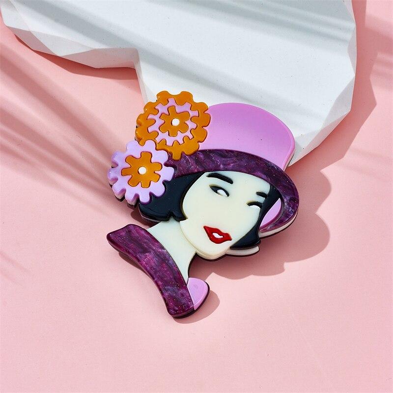 Blucome Броши «Девушка в шляпе» женские стильные акриловые материалы милый темперамент изысканный новый аксессуар для подарков на вечеринку