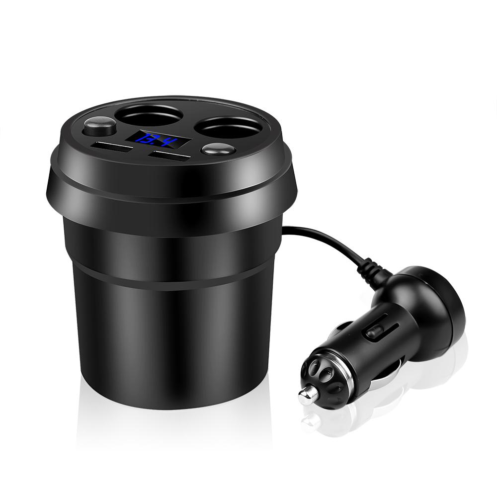 Car Charger Dual USB 3.1A Power Socket Cigarette Lighter Splitter Charger Cup Holder With Voltage LED Display Car Accessories For GPS DVR
