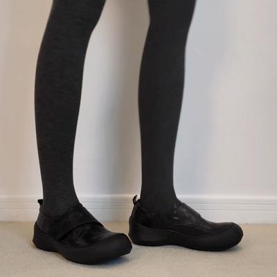 Овчина~ Французские повседневные туфли с круглым носком на толстой подошве, маленькие кожаные туфли женские 2025, темпераментные черные лоферы, туфли-лодочки с глубоким вырезом на мягкой подошве