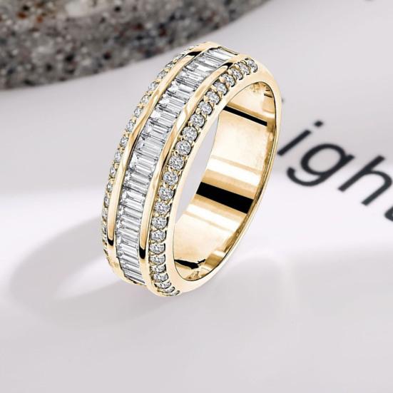 Женское кольцо, простое симметричное сверкающее трехстрочное кольцо со стразами, свадебные украшения