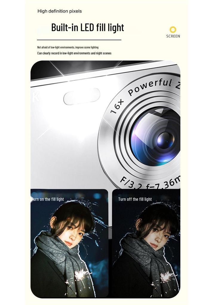 Retro 4K HD Digital Camera for Students - Portable Entry-Level Travel Cam