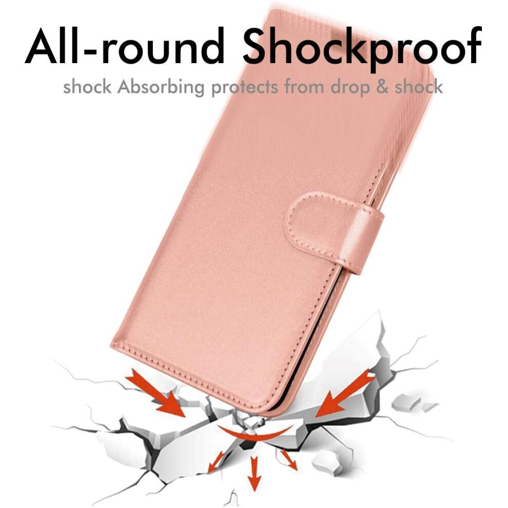 Galaxy S21 Leather Wallet Case, Flip Protective Case Cover with Wallet Card Holder, Stand and Wrist Strap - Rose Gold