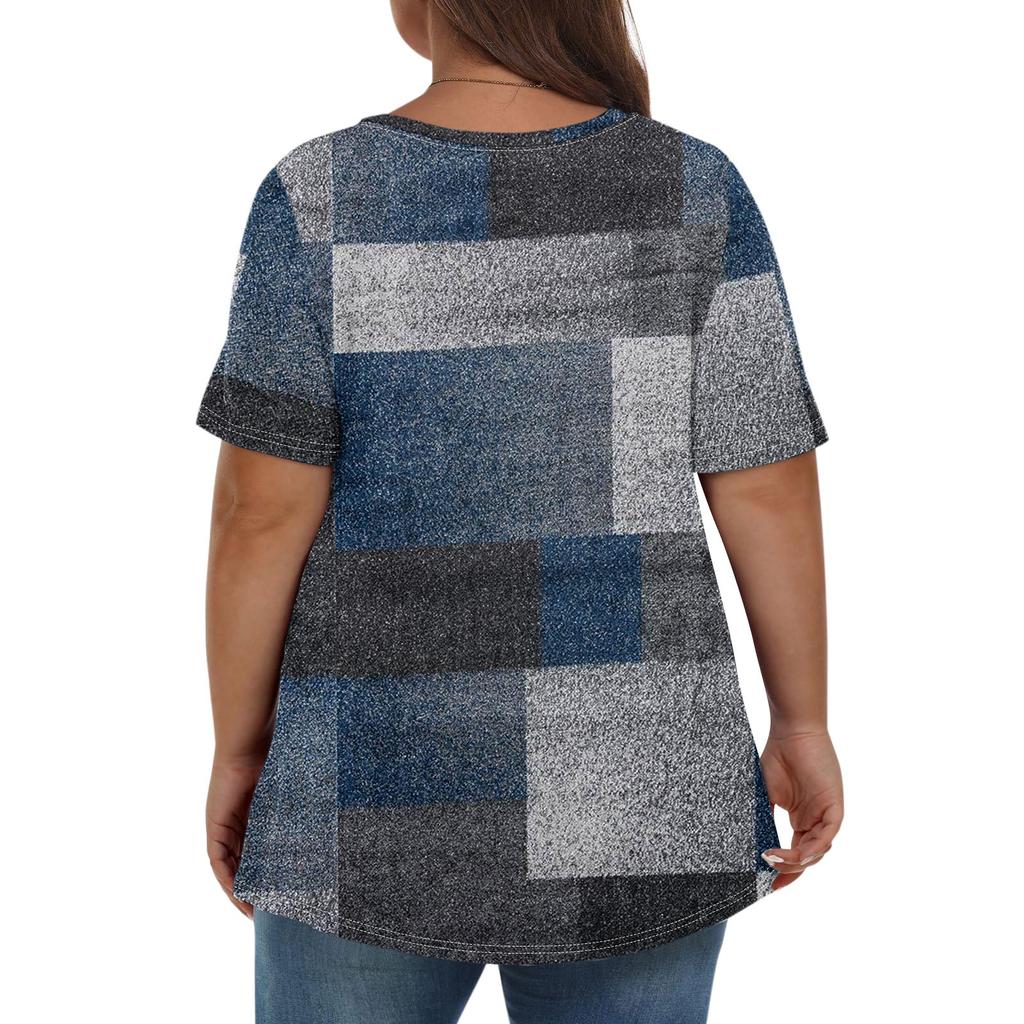 Женские топы больших размеров, шорты с рукавами, рубашки с V-образным вырезом, повседневная одежда, топы с принтами