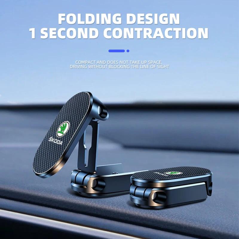 Magnetic Car Phone Holder Foldable Phone Stand For Skoda Octavia MK2 MK1 2 3 A5 A7 A8 Fabia Karoq Superb Rapid Kamiq Scala CB4