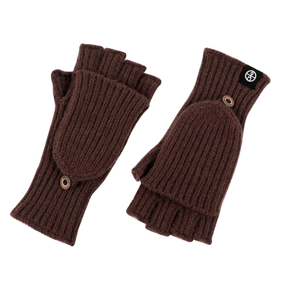 Knitted Flip Gloves for Winter Warmth Half Finger Gloves for Students Writing Thickened Cold Proof Yarn Touch Screen Finger Exposed Gloves