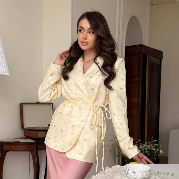 Женская приталенная пиджак-костюм с принтом в виде галстука, Осень 2025 - Европейский и Американский Стиль