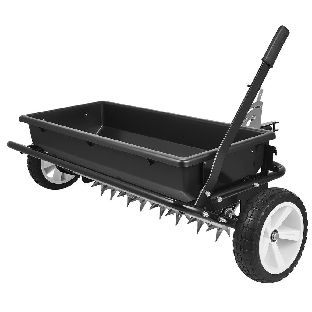 Tow Behind Lawn Spreader with Aeration Spikes, 0.81m Spreading Width, Broadcast Spreader with Universal Hitch, Garden Seeder & Soil Aerator with