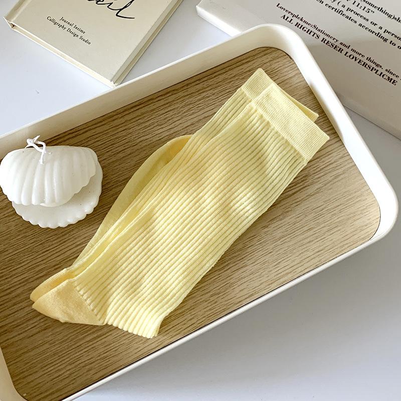 Женские цветные свободные носки без катышков, вязаные резинкой, тонкие, весна-лето, женские носки, высокие, уличные, мягкие носки