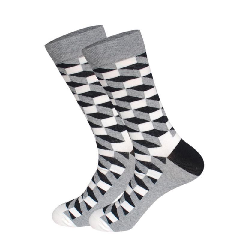 Men's Fashion Socks Cotton Wedding Socks Paragraph Diamond Pattern Geometric Business In Tube Socks