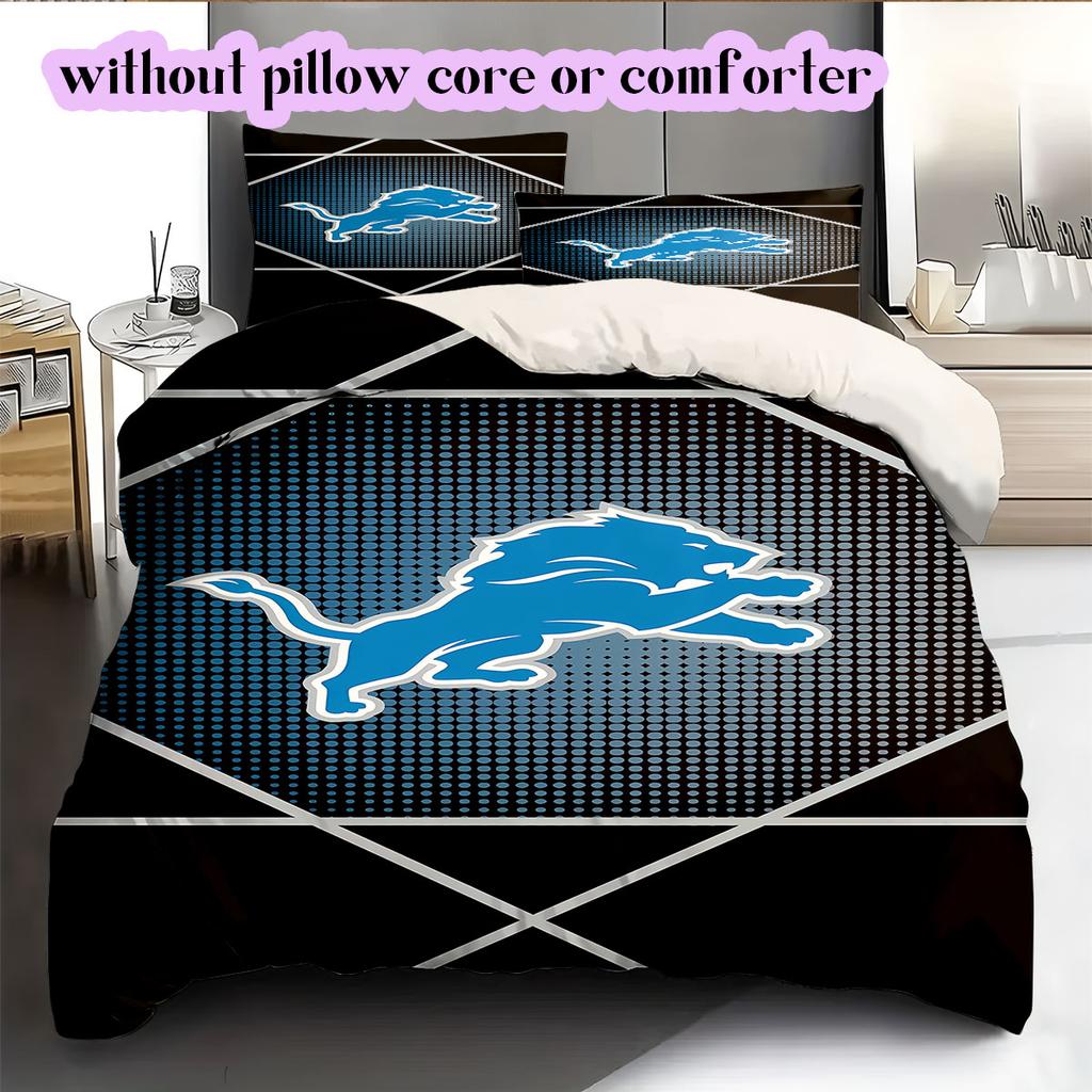 Detroit Lions Pattern Bedding,Quilt Set Quilt Cover Pillowcase Home Birthday Gift (1*duvet cover+2*pillowcase,without core)