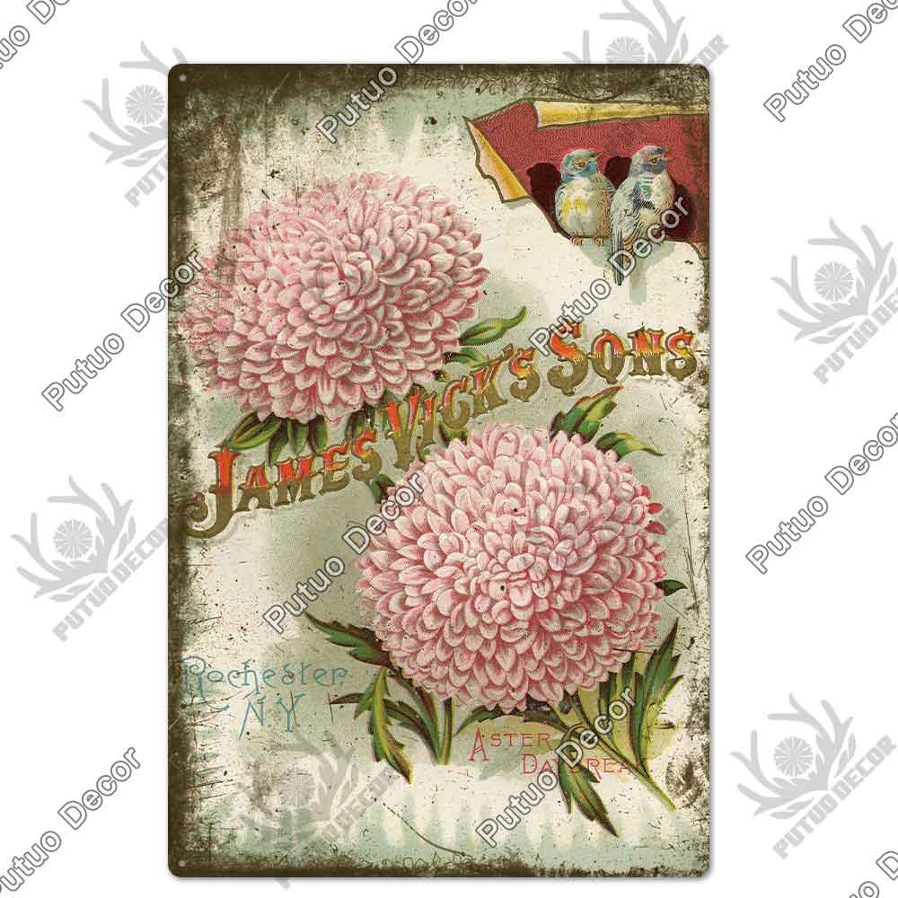 Putuo Decor Цветок Винтажная Металлическая Табличка Жестяная Табличка Декоративная Табличка Сад Гостиная Кухня Клуб Декор Настенное Украшение