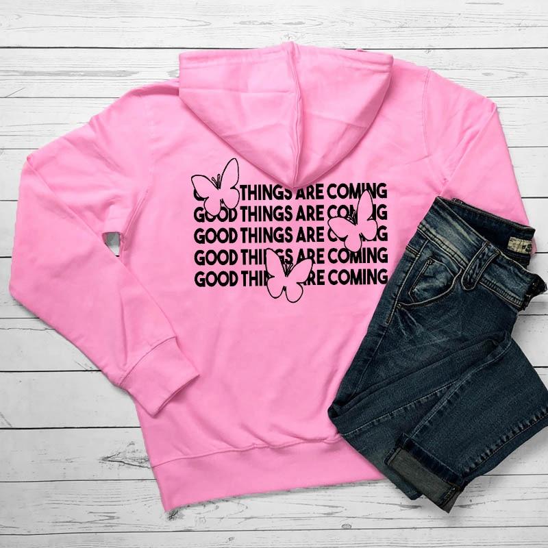 Толстовки с капюшоном Good Things Are Coming, бабочками на спине и карманом, женская повседневная хлопковая толстовка с капюшоном Tumblr